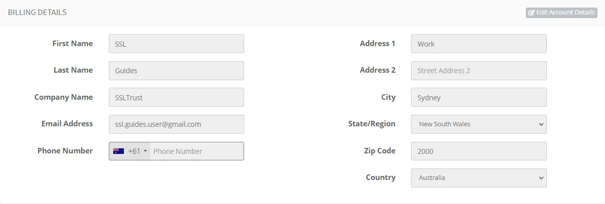 SSLTrust Account Details