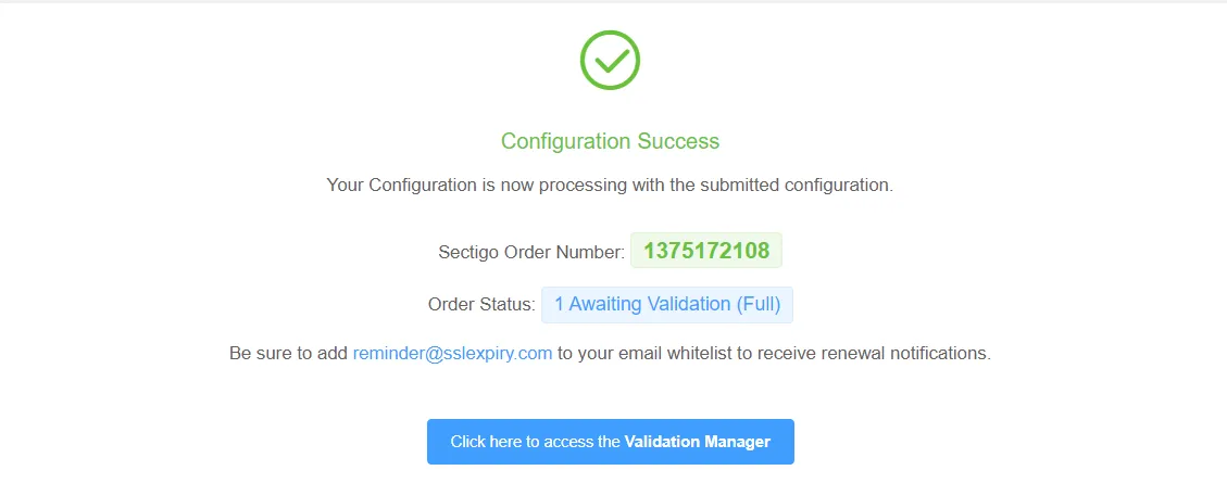 Certificate Configuration Success