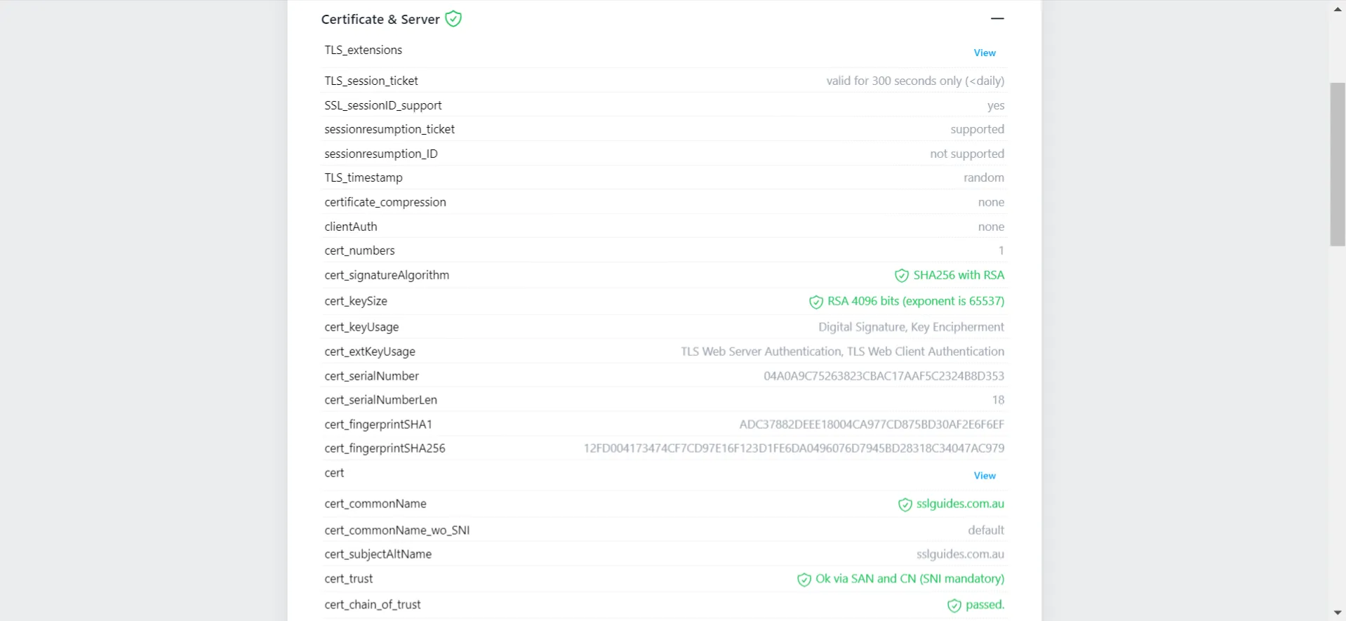 SSLTrust Free SSL Checker Detailed Report Example Drop Down