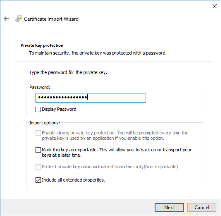 Windows Import Client Certificate and enter Passphrase