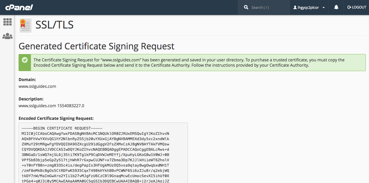 cPanel CSR Generated