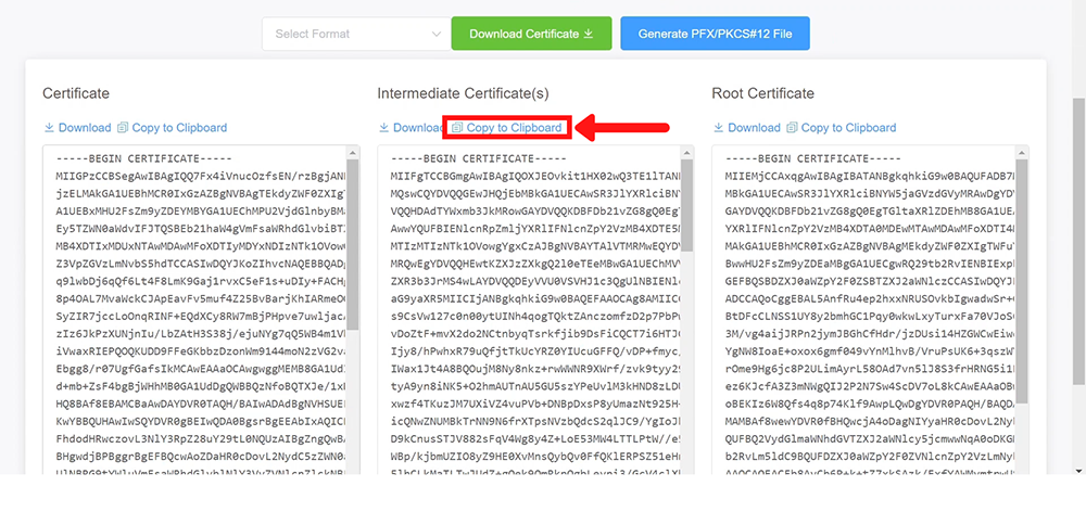 Copy Intermediate Certificate