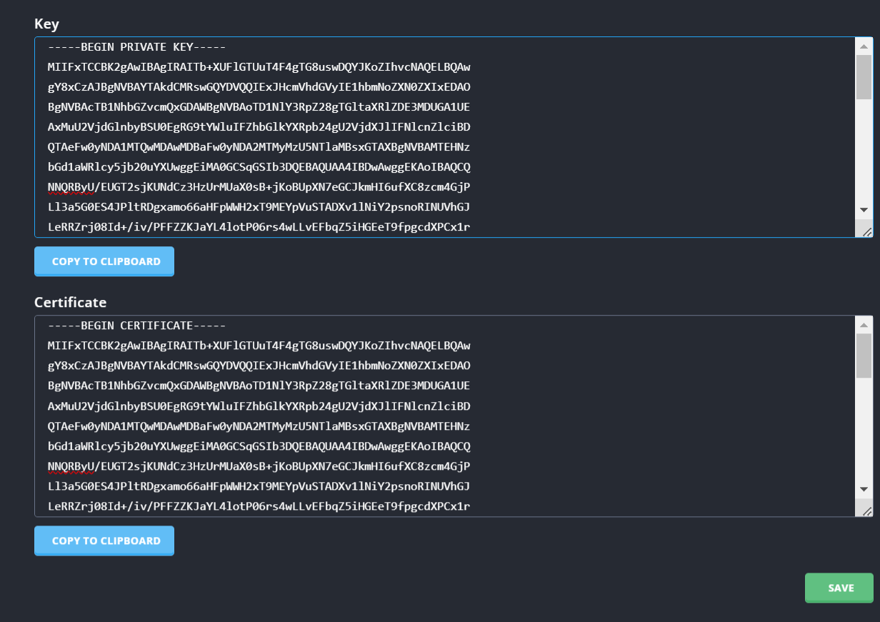 DirectAdmin Main Certificate + Private Key Paste