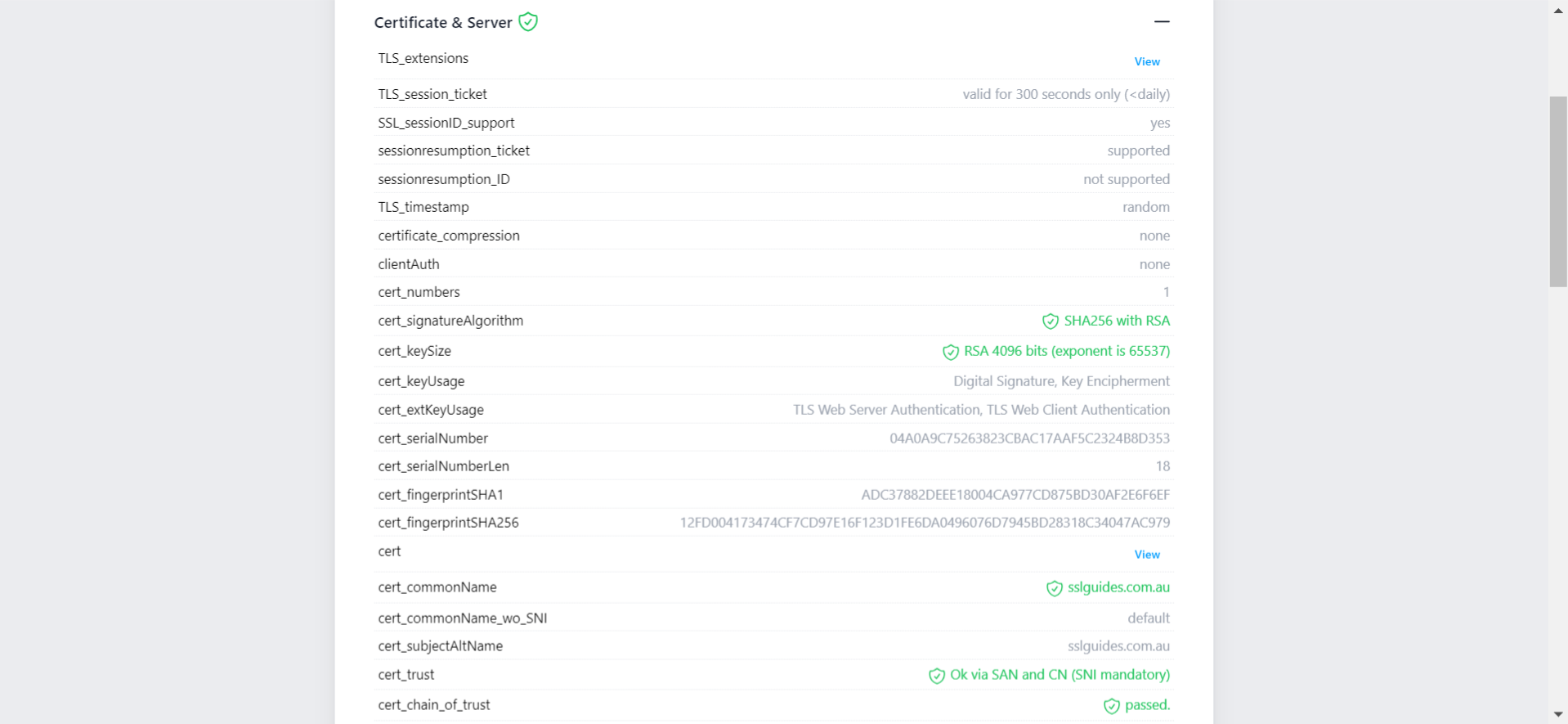 SSLTrust Free SSL Checker Detailed Report Example Drop Down