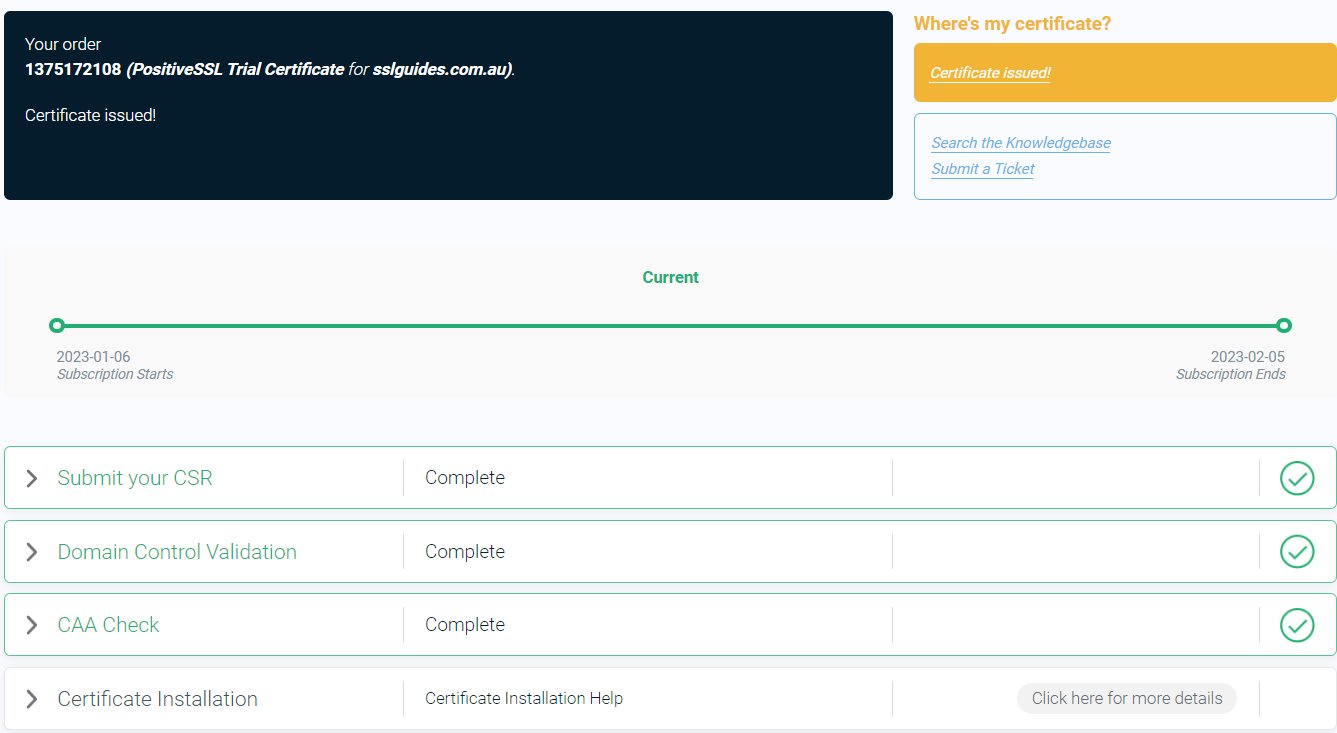 Certificate Issue Success