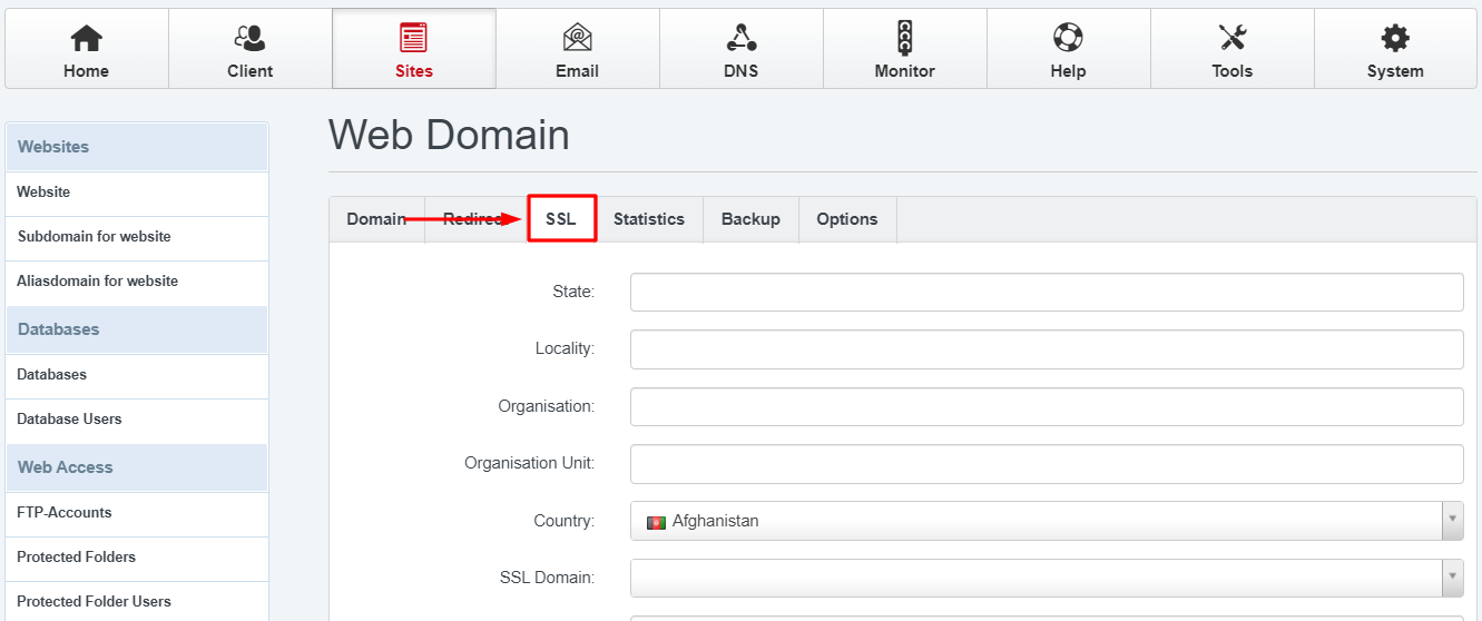 ISPConfig SSL Page