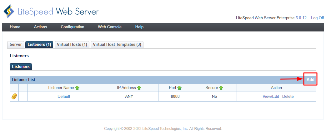 LiteSpeed Listener Add