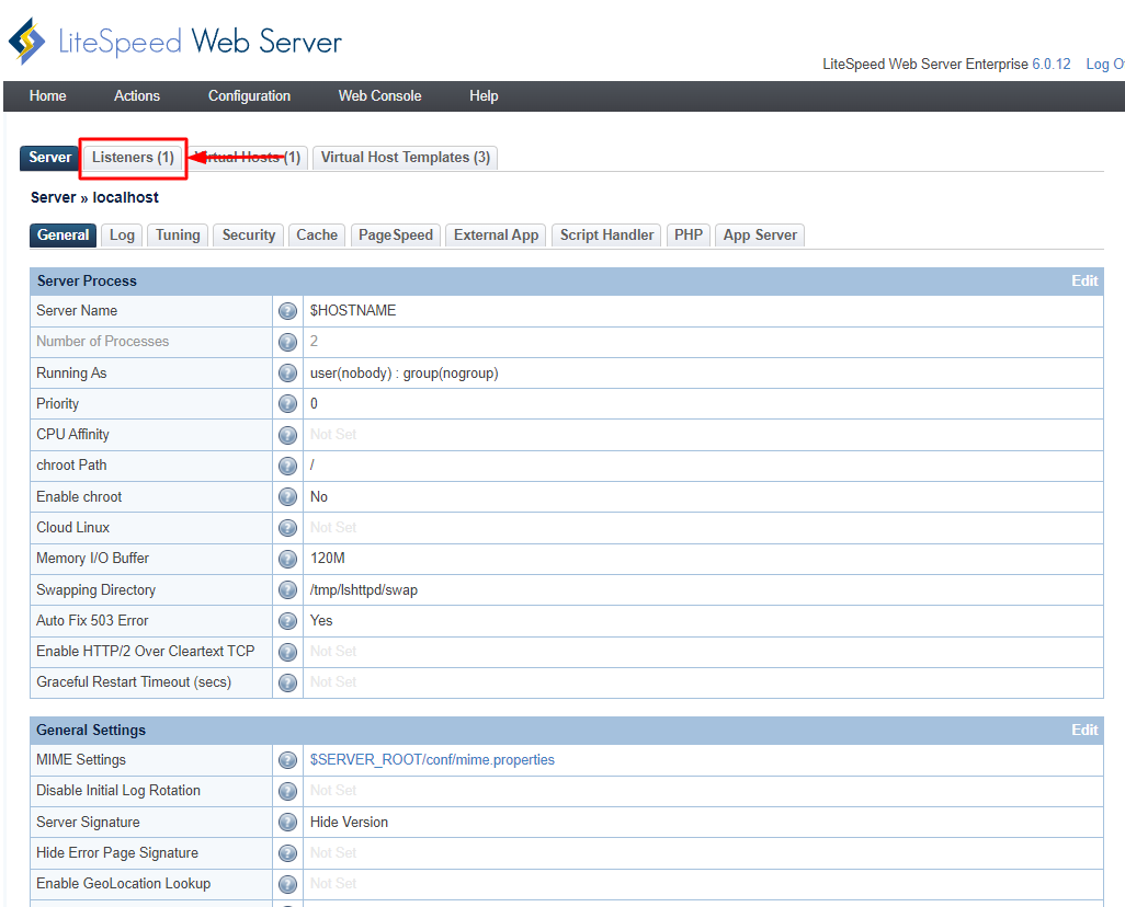 LiteSpeed Listeners