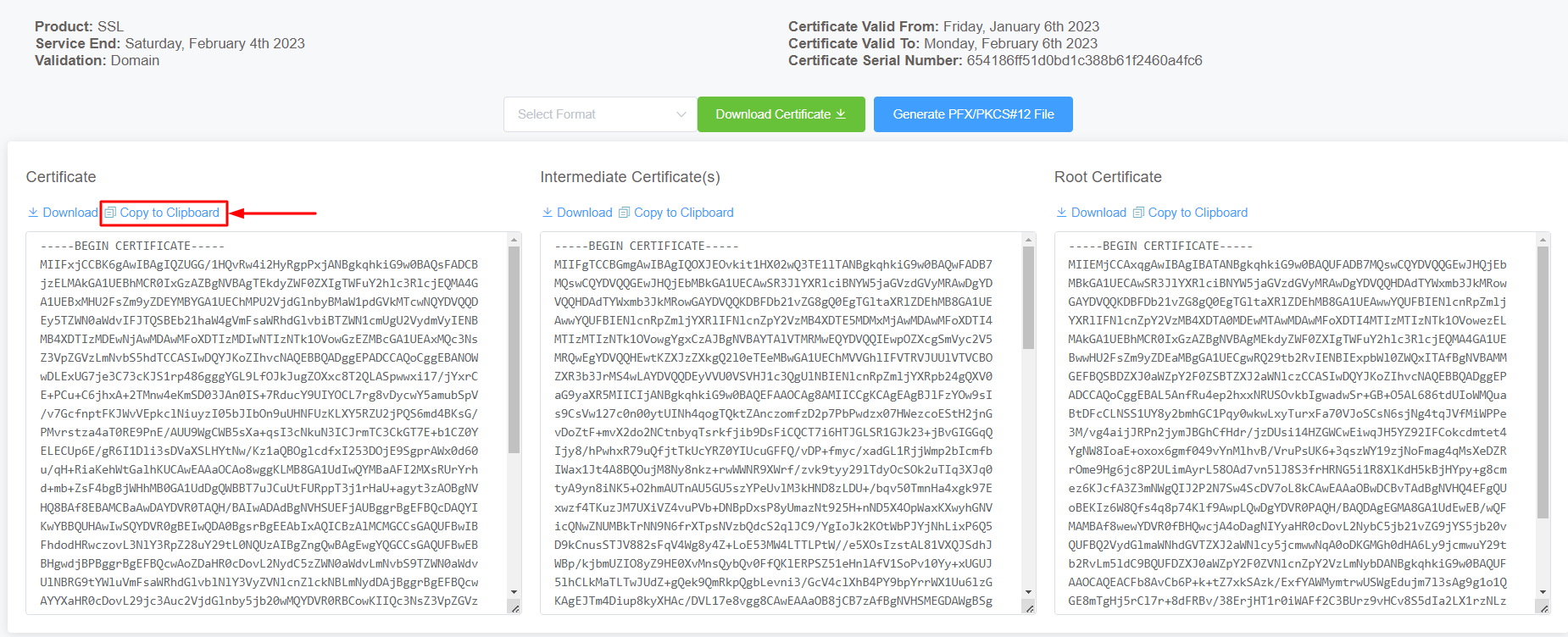 Copy Main SSL Certificate