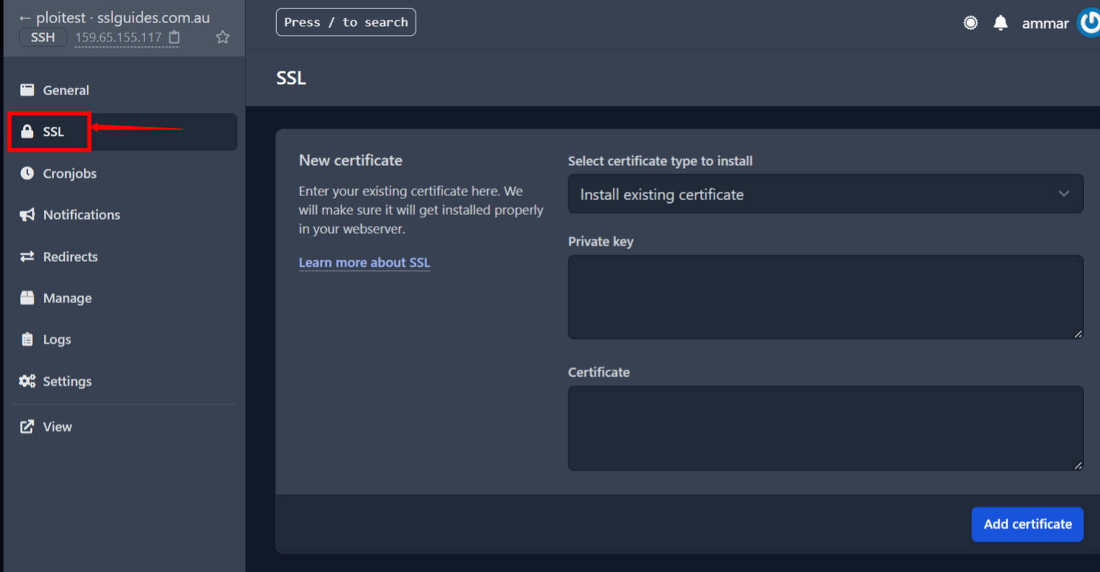 Ploi SSL Menu Select