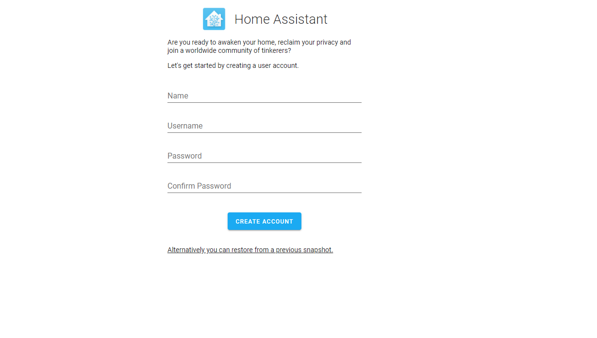 create home assistant account