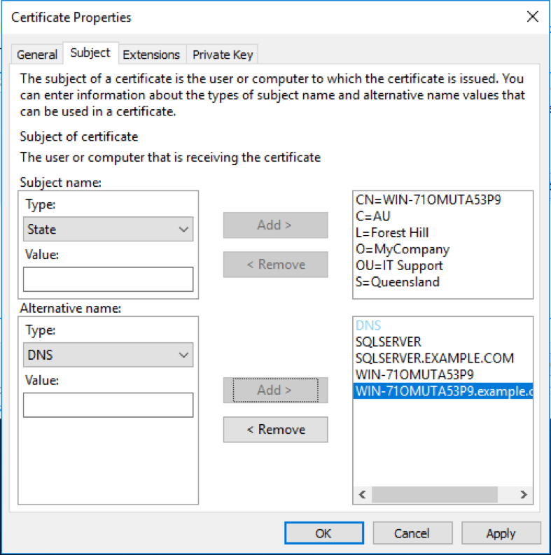 Certificate properties