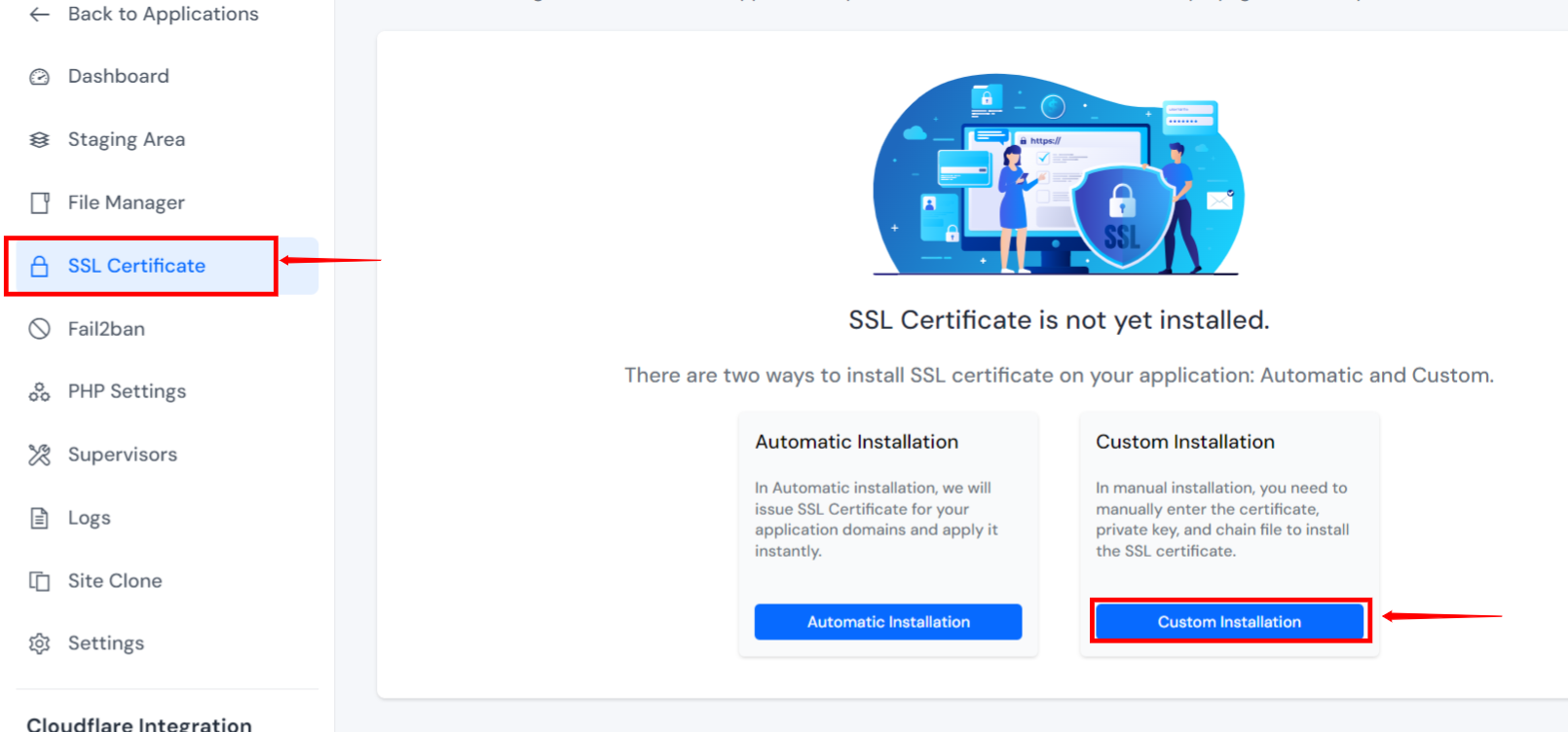 ServerAvatar SSL Certificate Custom Setting