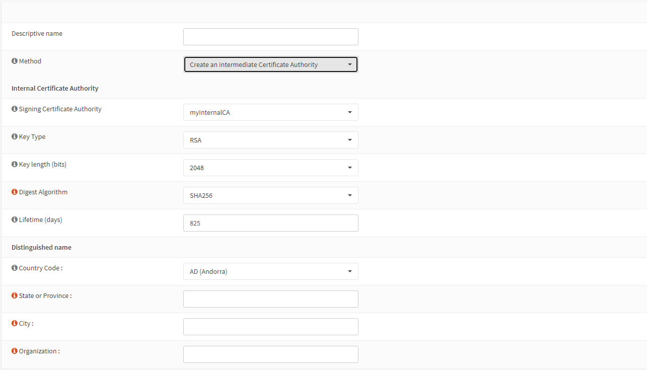 OPNSense Create Intermediate Authorities