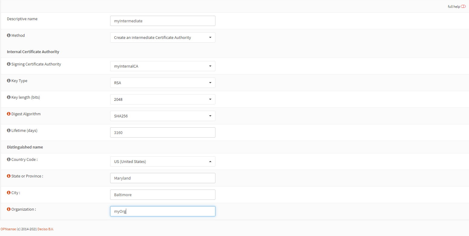 OPNSense Create Intermediate Authorities 2