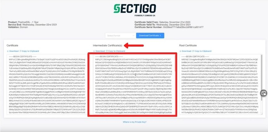 download intermediate certificate