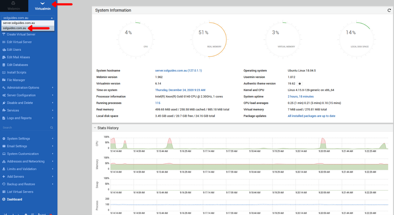 virtualmin Dashboard