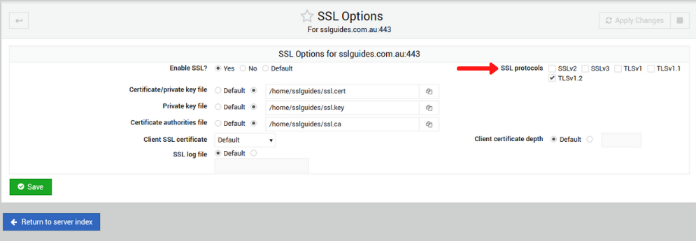 virtualmin ssl protocal