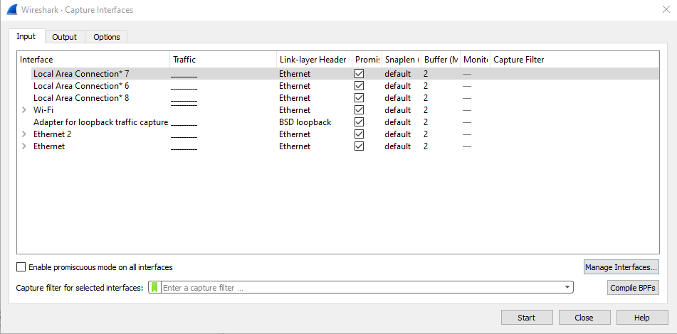 cannot find interface in wireshark windows 2008r2