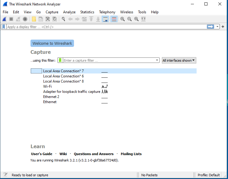 cannot find interface in wireshark windows 2008r2