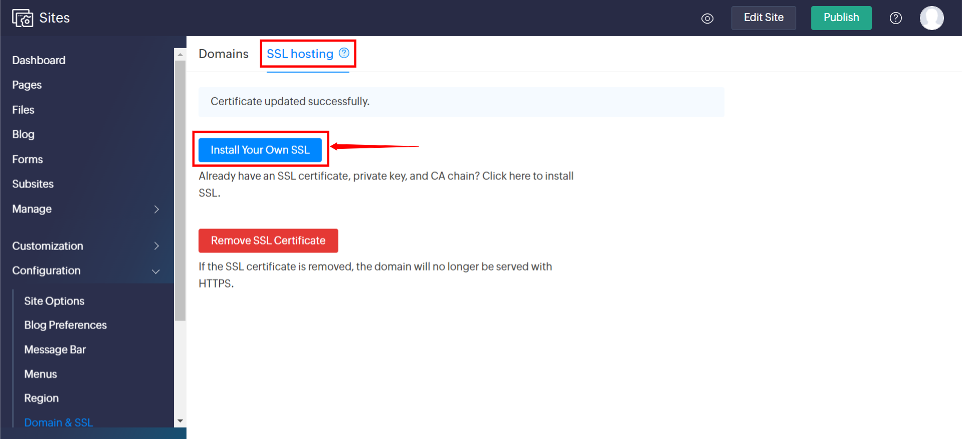 Zoho Custom SSL Install